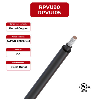 2kV Solar Cable Copper Conductor Dual Layer RPVU90, RPVU105