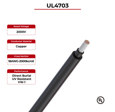 2kV PV Wire Copper Conductor Dual Layer UL4703