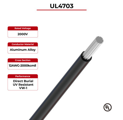 2kV PV Wire Aluminum Conductor Single Layer UL4703
