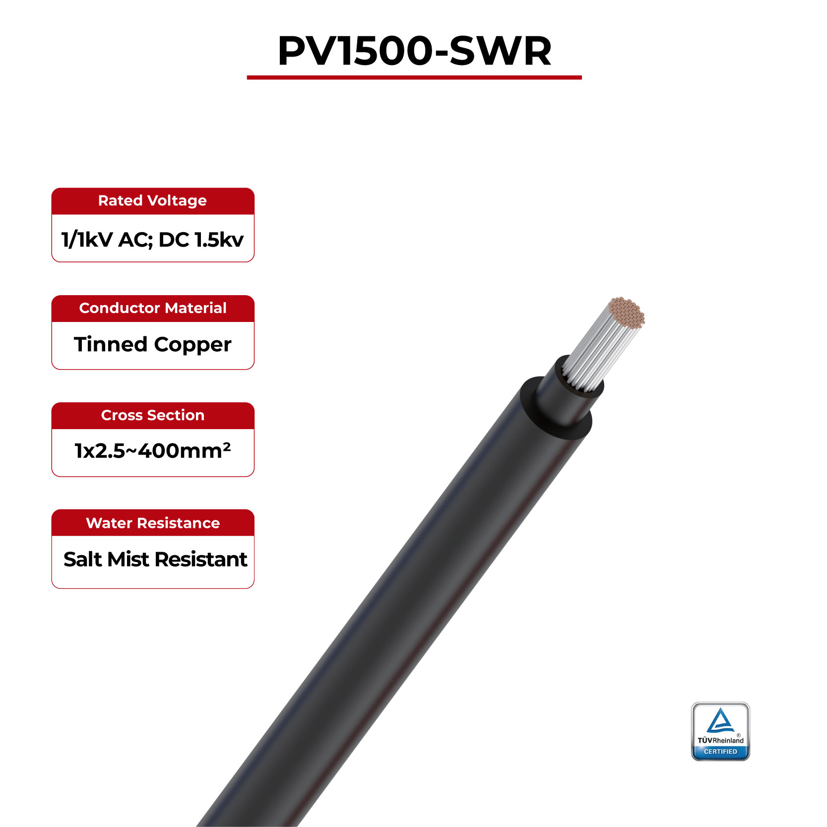 1.5kV Solar Cable 2PfG 2962 PV1500-SWR TÜV | TÜV Solar Cable