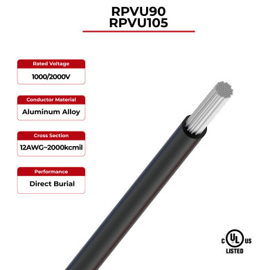 2kV Solar Cable Aluminum Conductor Single Layer RPVU90, RPVU105
