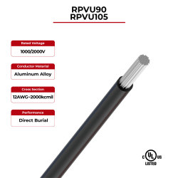 2kV Solar Cable Aluminum Conductor Single Layer RPVU90, RPVU105