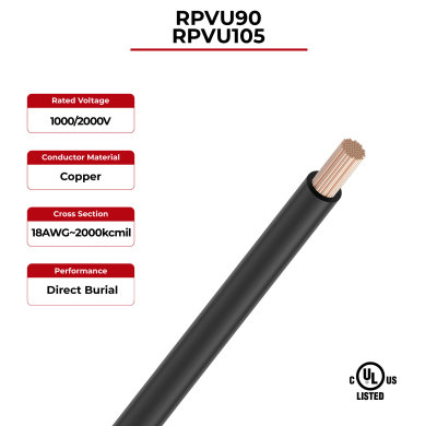 2kV Solar Cable Copper Conductor Single Layer RPVU90, RPVU105
