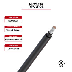 2kV Solar Cable Dual Layer RPVU90, RPVU105 CUL