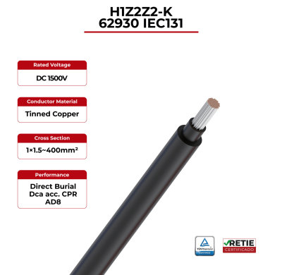 1.5kV CPR Cca Solar Cable Single Core 62930 IEC131 / H1Z2Z2-K