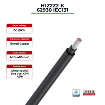 1.5kV Solar Cable Single Core 62930 IEC131 / H1Z2Z2-K TÜV