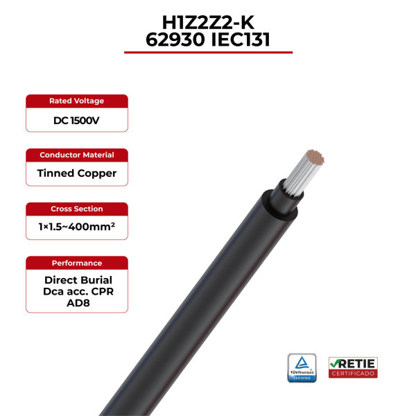 1.5kV CPR Cca Solar Cable Single Core 62930 IEC131 / H1Z2Z2-K