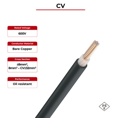 600V Solar Cable Copper Conductor CV Single Core