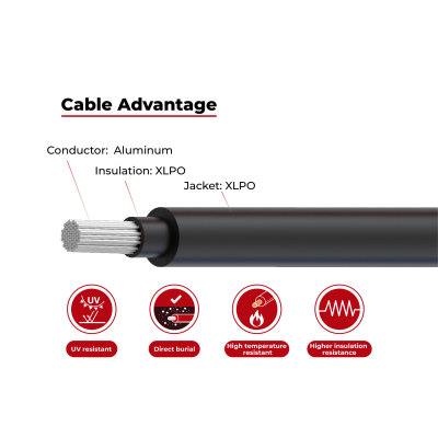 2kV Solar Cable Aluminum Conductor Dual Layer RPVU90, RPVU105