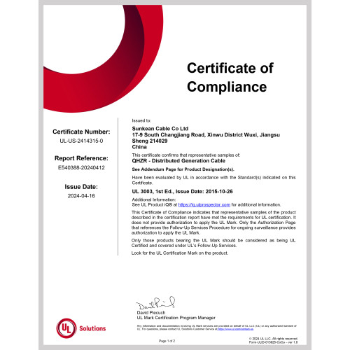 UL3003 Certificate