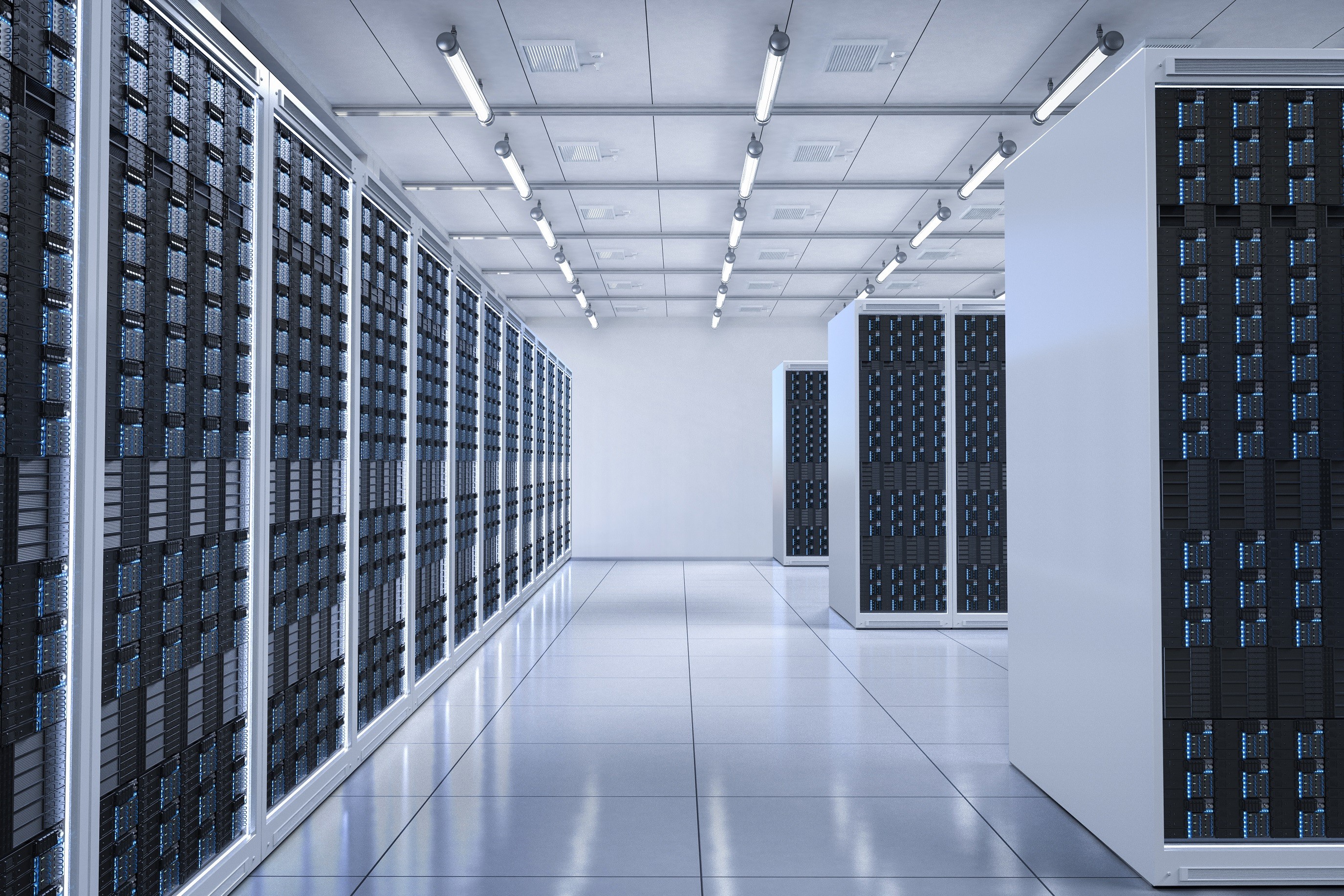 Modern data center with high-density server racks and LSZH cable infrastructure for enhanced fire safety