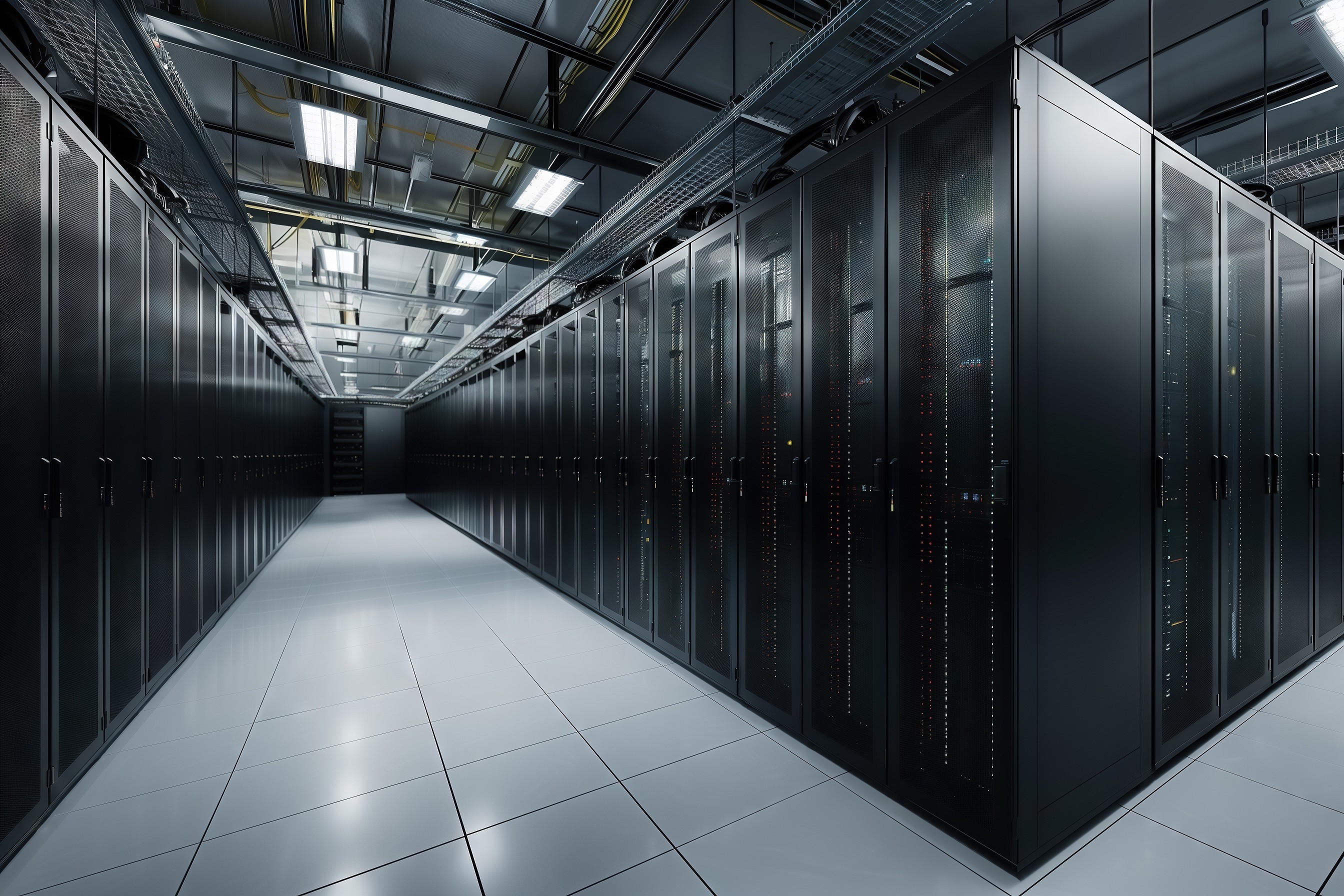 Large-scale data center facility with advanced cooling and LSZH data center cable installation