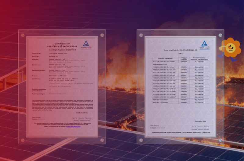 SUNKEAN Obtains TÜV Rheinland B2ca CPR Certification for H1Z2Z2-K Solar Cables
