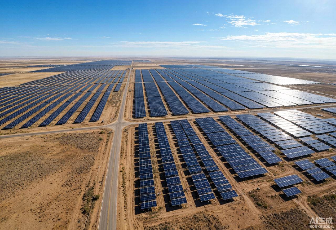 Aerial view of a large utility-scale photovoltaic power plant