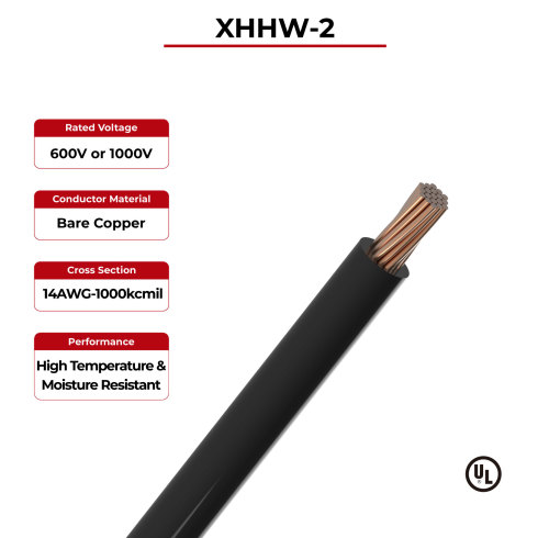 Cable fotovoltaico de 1 kV con conductor de cobre de una sola capa XHHW-2