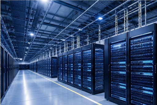 AI computing infrastructure with high speed cable connections between servers and switches