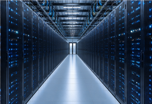 AI computing infrastructure with high speed cable connections between servers and switches