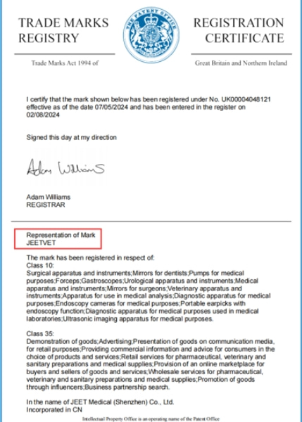 JeetVet Trademark Registration Certificates