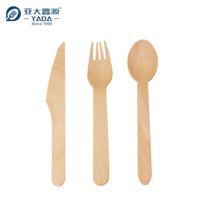Juego de cubiertos de madera YADA 160 mm YD-F, venta al por mayor, juego de cubiertos de madera de abedul desechables, ecológico