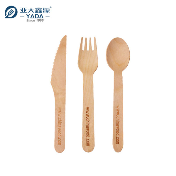 Juego de cubiertos de madera YADA al por mayor, 160 mm, kit de cuchillo, tenedor y cuchara de abedul desechable