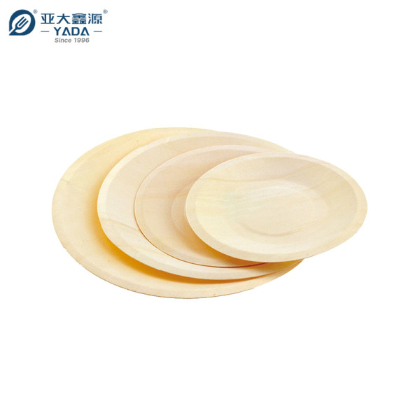 Bandeja de madera redonda desechable de 215 mm al por mayor | bandeja de madera de álamo desechable | 8 '' bandeja de madera