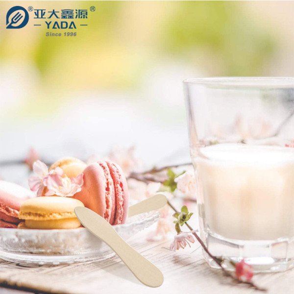 YADA 75mm Disposable Wooden Ice Cream Spoons Wholesale | Small Wood Spoon Individually Paper Wrap