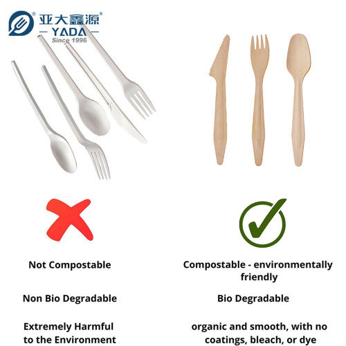 Compostable Disposable Wooden Cutlery Set Wholesale | YADA Eco Biodegradable Cutlery Set YD-N 185mm