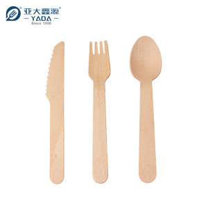 Juego de cubiertos de madera YADA 140 mm YD-S, venta al por mayor, desechable, compostable, cuchara, tenedor, cuchillo, kit