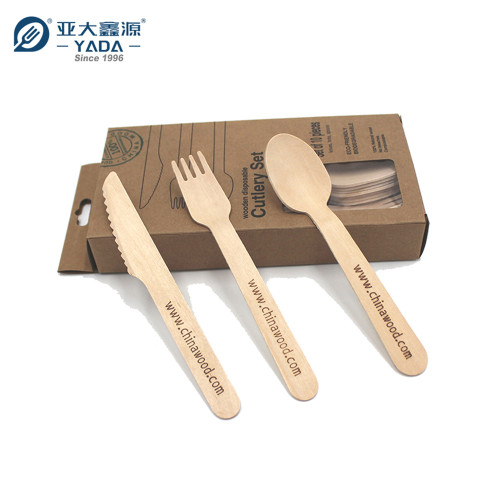 Eco Disposable Wooden Cutlery Set Wholesale | YADA Compostable Wood Spoon Fork Knife Kit YD-S 140mm