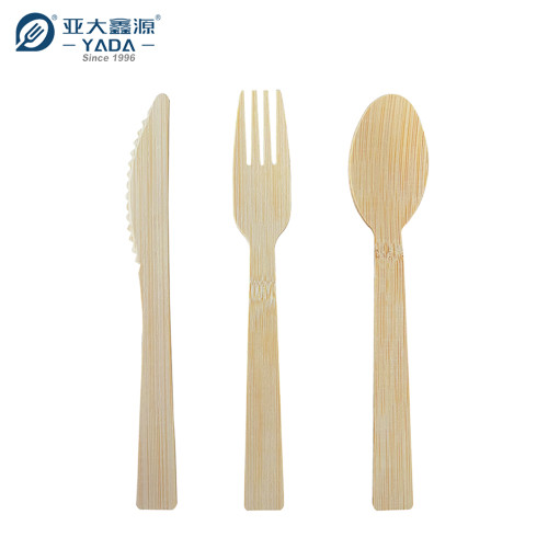 Juego de cubiertos de bambú desechables venta al por mayor, YADA, juego de cucharas, tenedores y cuchillos de bambú reutilizables YD-BC 170 mm