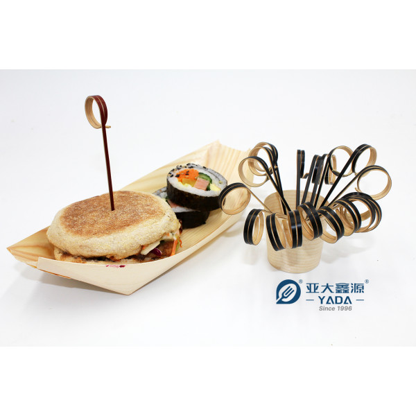 Palillos de bambú con forma de aro en forma de bucle de 120 mm de YADA, palillos de comida con nudos, palillos de cóctel desechables al por mayor