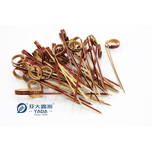 Espeto de bambu descartável com anel de laço | YADA 120 mm, palito com nó ecológico para alimentos e frutas