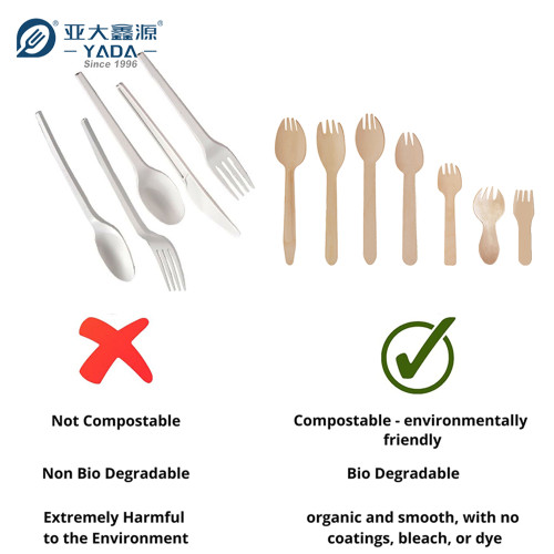 75mm Disposable Wooden Sporks Wholesale | YADA Eco-friendly 3 Prong Fork and Spoon | Wood Mini Spork