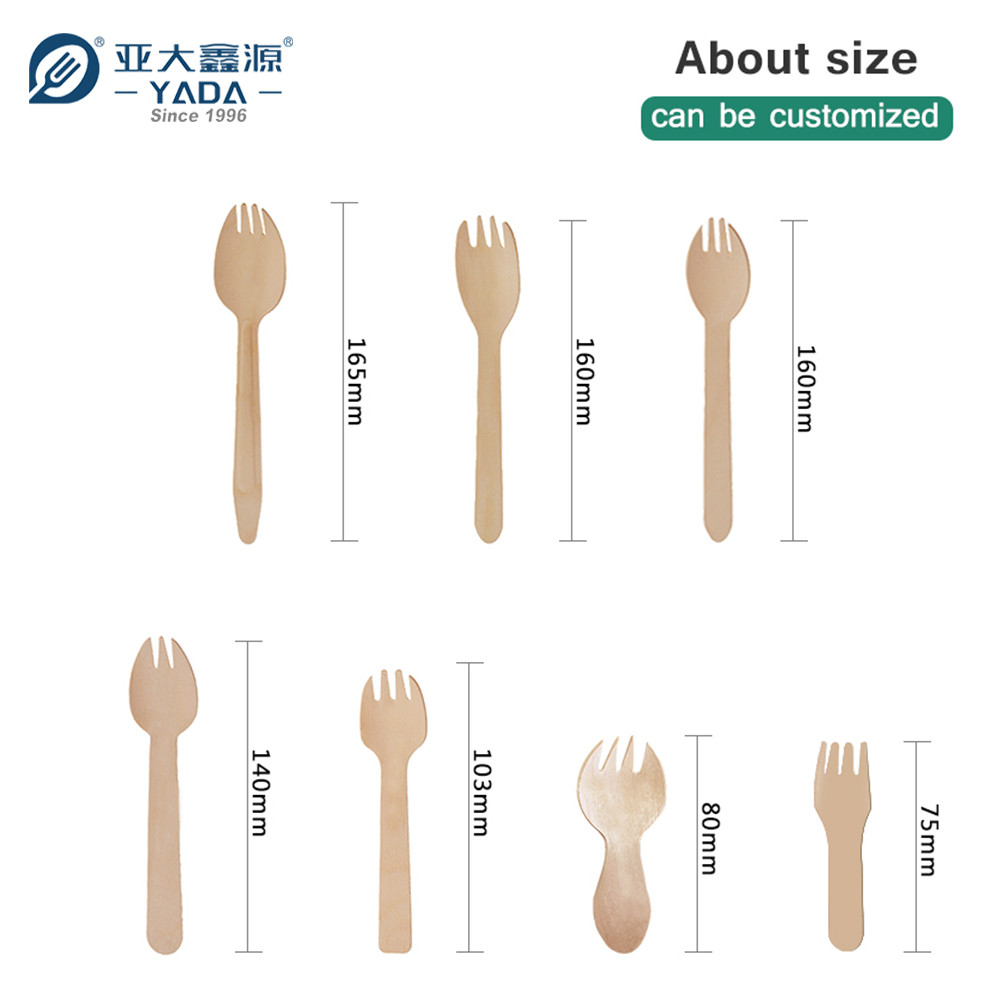 Disposable Wooden Spork, 3 Prong Fork and Spoon