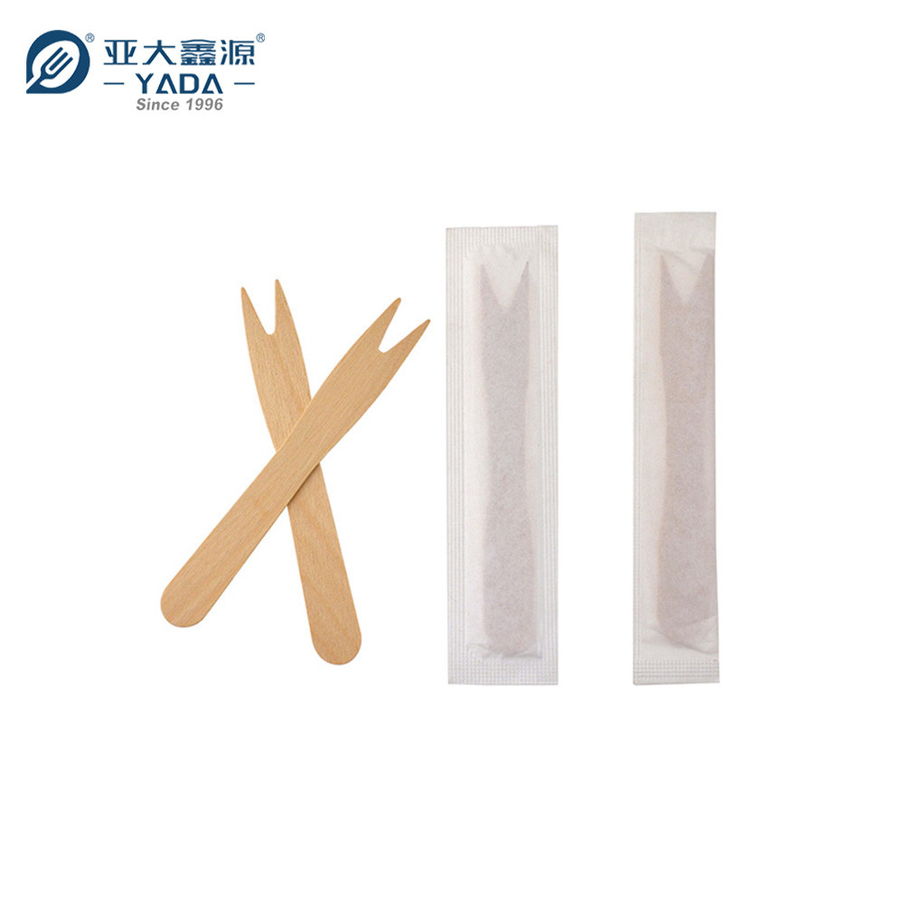 Individual paper wrapped Disposable Wooden Mini Fork | French Fry Forks | Three Prong Food Picks