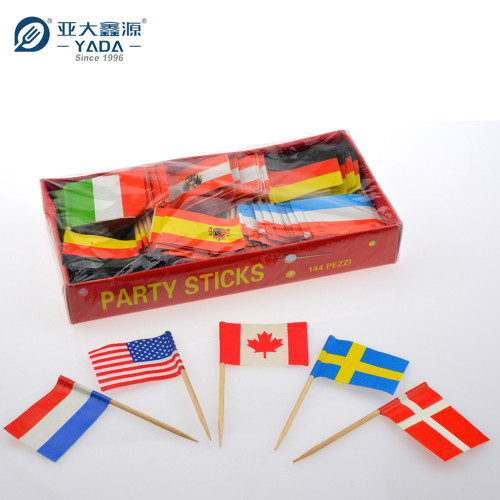 Palillos de madera con forma de bandera de YADA de 65 mm, venta al por mayor, palillos de madera, palillos decorativos desechables