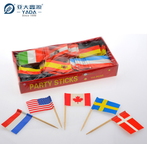 Palillos de madera con forma de bandera de YADA de 65 mm, venta al por mayor, palillos de madera, palillos decorativos desechables