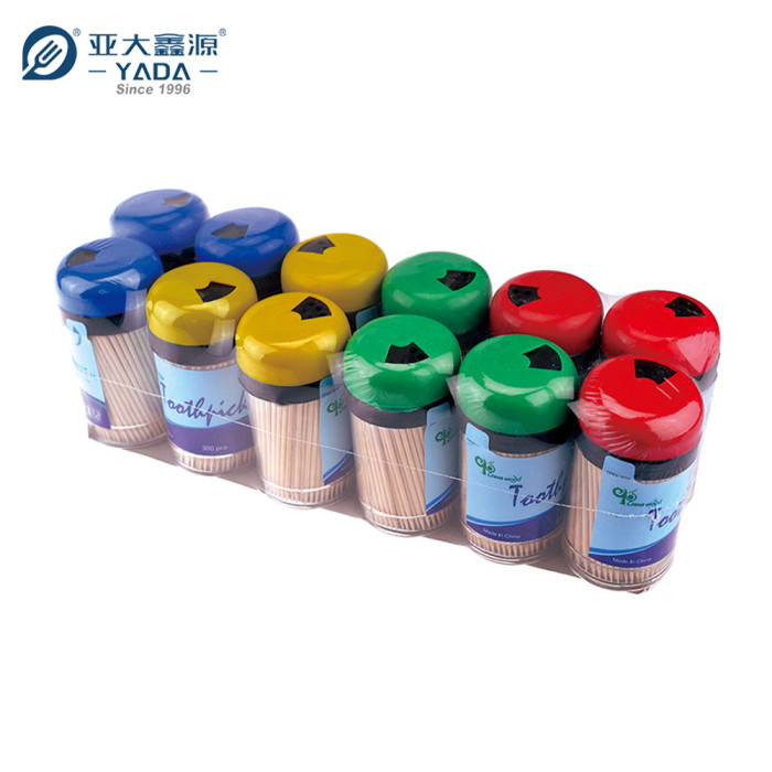 亚大鑫源65mm 批发双尖一次性木牙签 | 可重复使用牙签桶 批量供应餐厅 一次性牙签 | 彩色牙签桶 颜色可选红蓝黄绿色 桶装牙签 YD-PC300C
