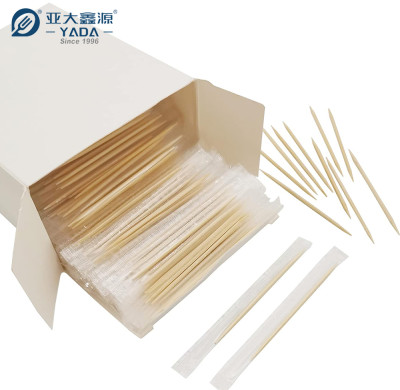 YADA 63mm Double Point Bamboo Toothpicks Wholesale Individual Cello Wrapped Bamboo Teeth Picks