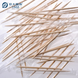 Palillos de madera YADA de 65 mm envueltos en celofán, venta al por mayor, palillos de madera de doble punta para frutas PPI1500A