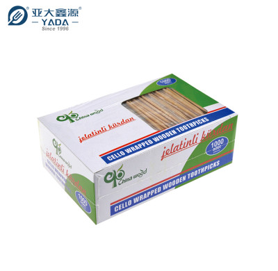 Palillos de madera YADA de 65 mm envueltos en celofán, venta al por mayor, palillos de madera de doble punta desechables