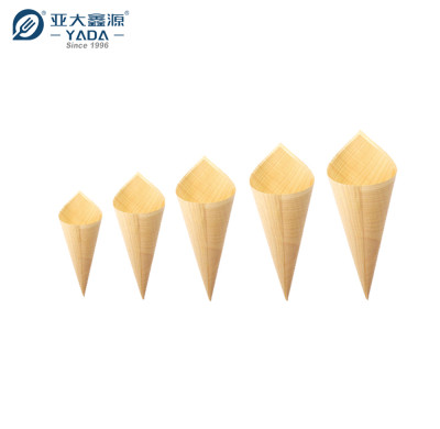 Conos de madera desechables para sushi, venta al por mayor, recipiente para aperitivos y alimentos, de YADA