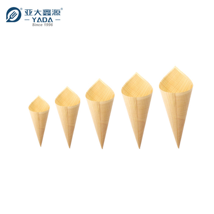 Cones de madeira YADA para atacado | Cones de sushi de madeira descartáveis | Recipiente para aperitivos