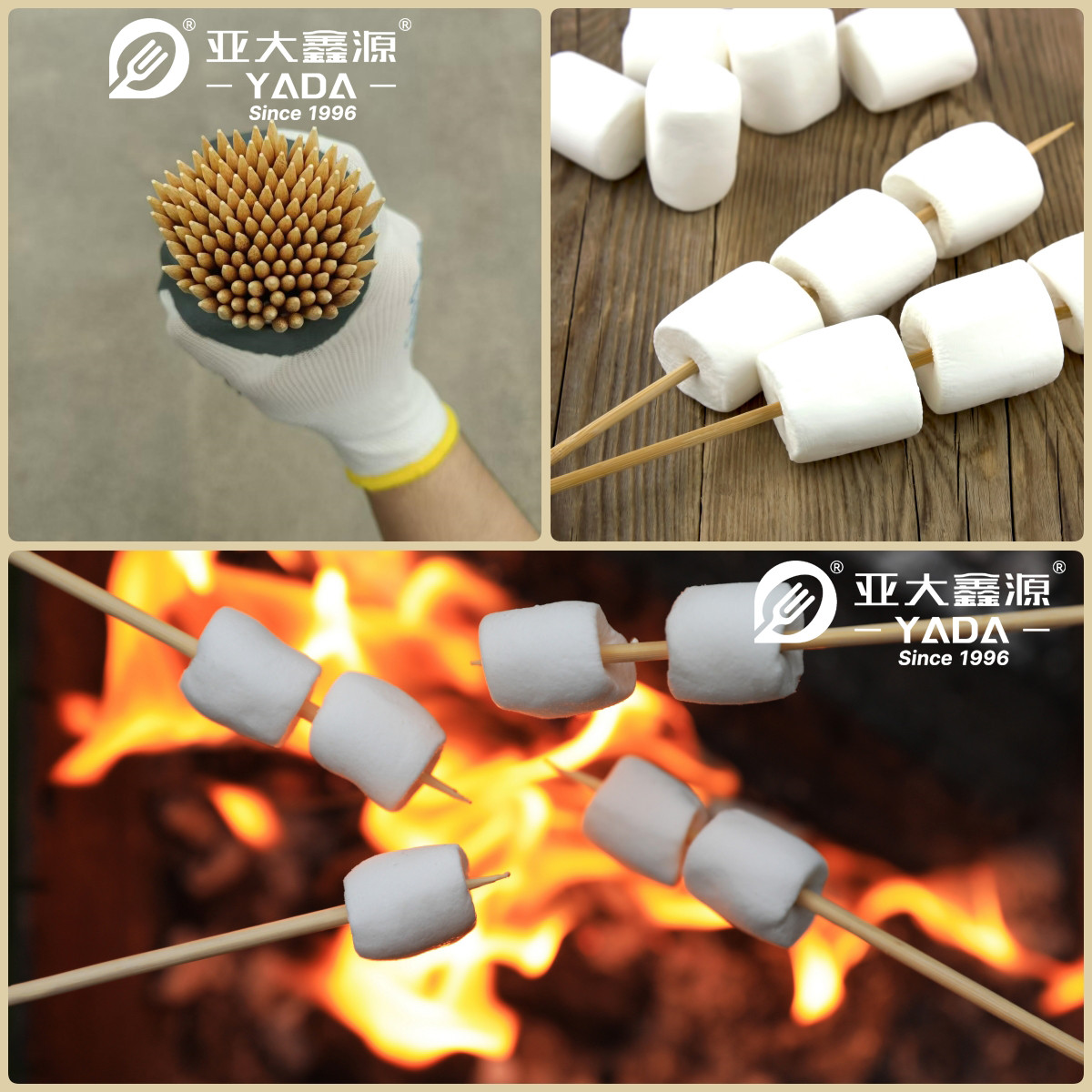 用竹签烤制棉花糖