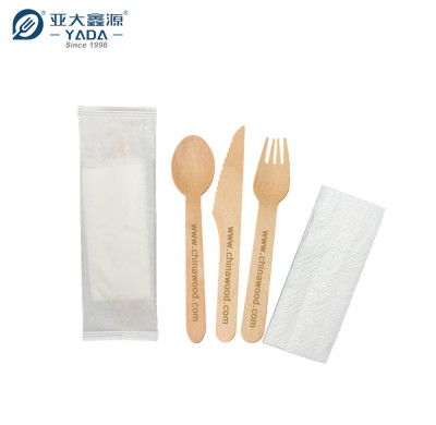 Juego de cubiertos desechables de madera para catering, 4 en 1, cuchara, tenedor y cuchillo de madera, venta al por mayor, YADA