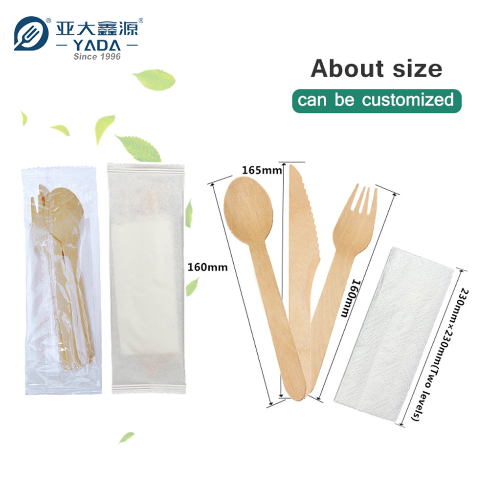 Wooden Cutlery Set Specifications, Disposable Napkin Wooden Spoon Fork Knife 4 in 1 Kit