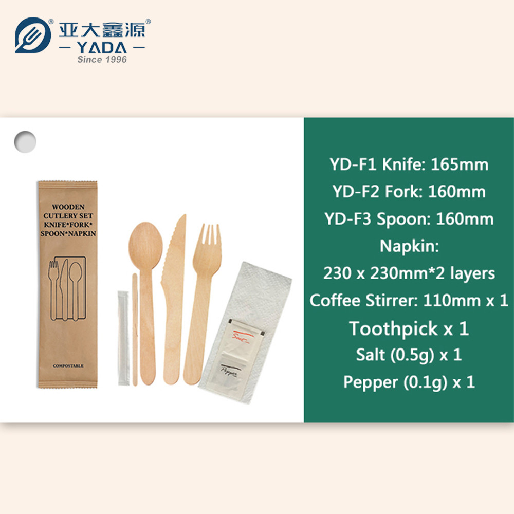 Wooden Cutlery 4 In 1 Kit, Knife+Spoon+Fork+Napkin