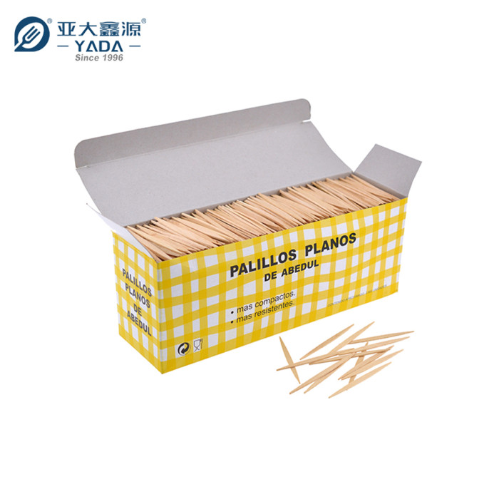 Palitos de dente planos de madeira YADA 65 mm | Palitos de dente descartáveis de madeira de bétula com ponta dupla