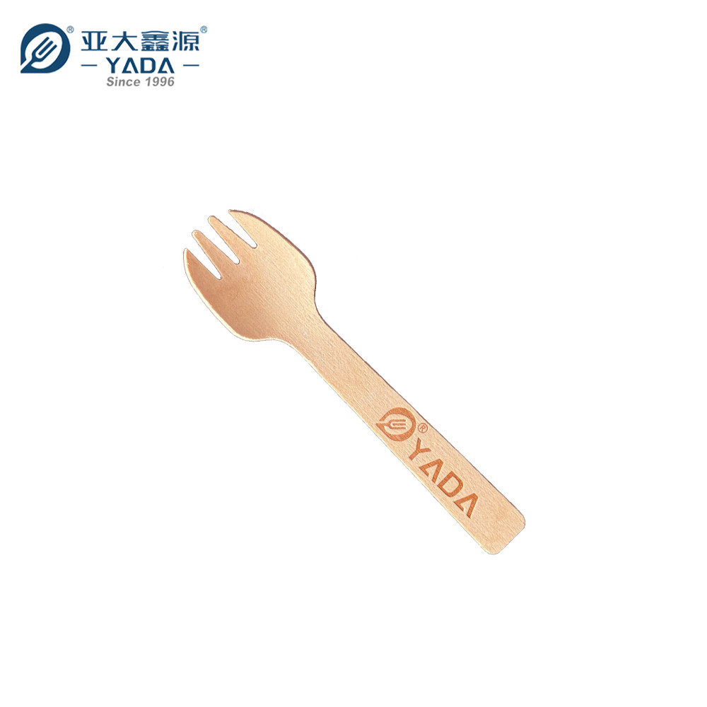 YADA 103mm 3 叉木制叉勺批发 P5 一次性可堆肥桦木迷你叉勺 | 木制叉勺