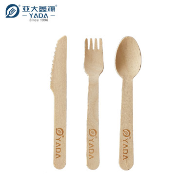 Juego de cubiertos de madera YADA 140 mm YD-S, venta al por mayor, desechable, compostable, cuchara, tenedor, cuchillo, kit